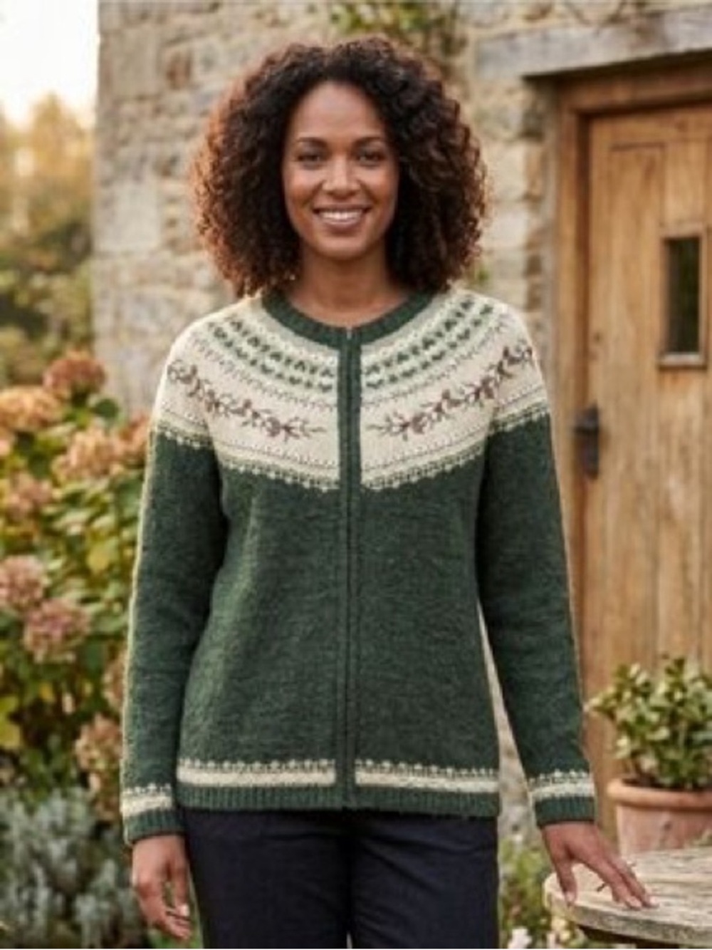 Croft & Barrow Women’s Green Fair Isle Zip Cardigan Sweater